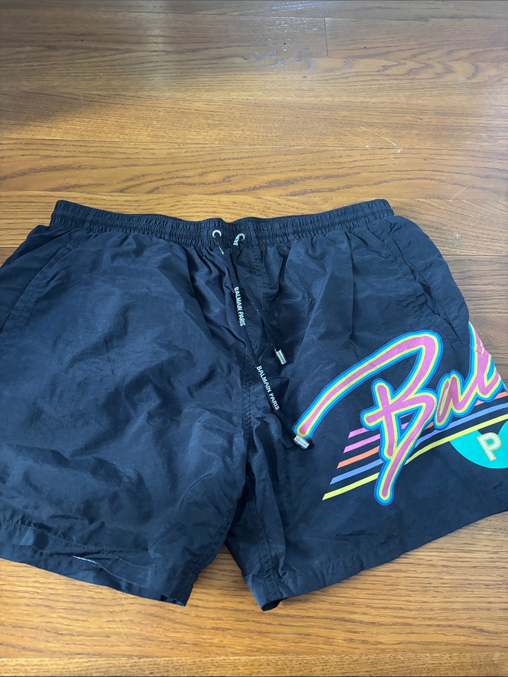 Black Men's Swim Shorts with Neon Script